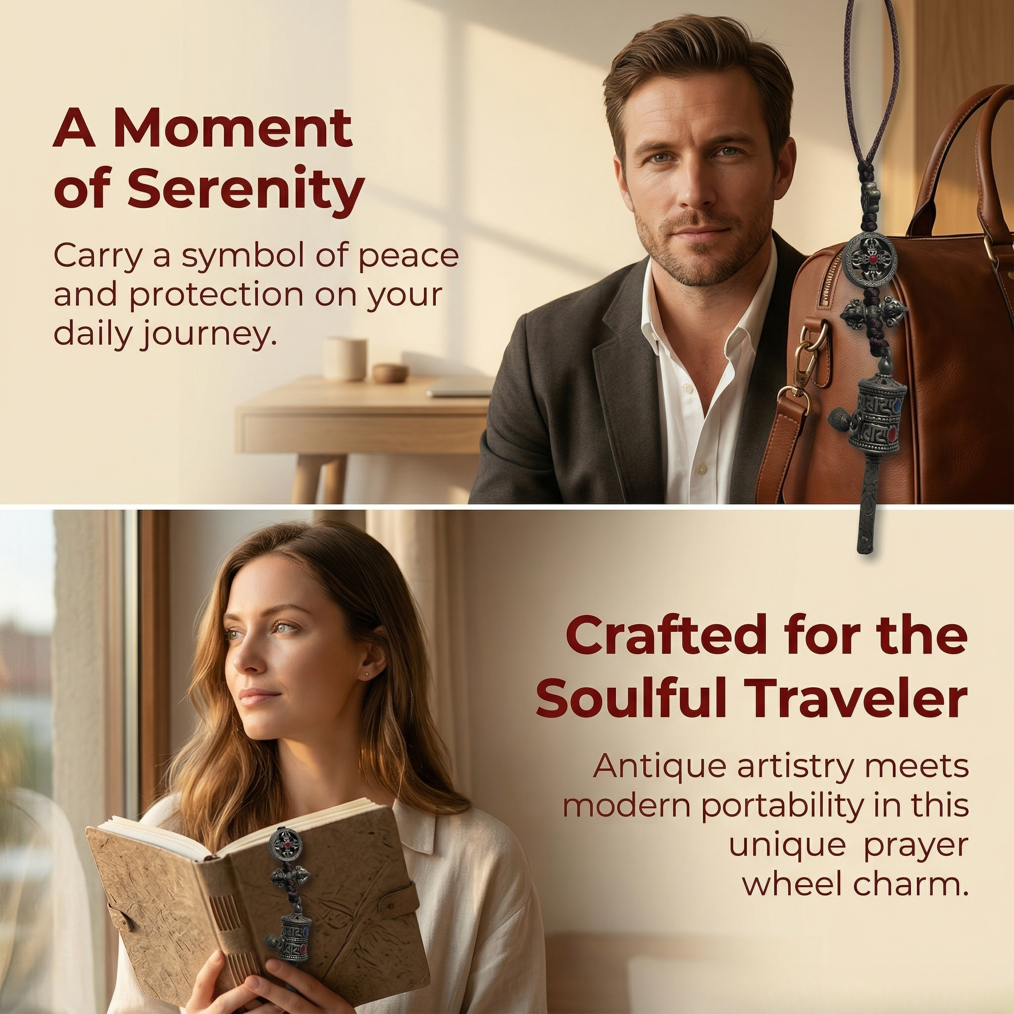 Mivera Tibetan Handcrafted Prayer Wheel Pendant with Bell