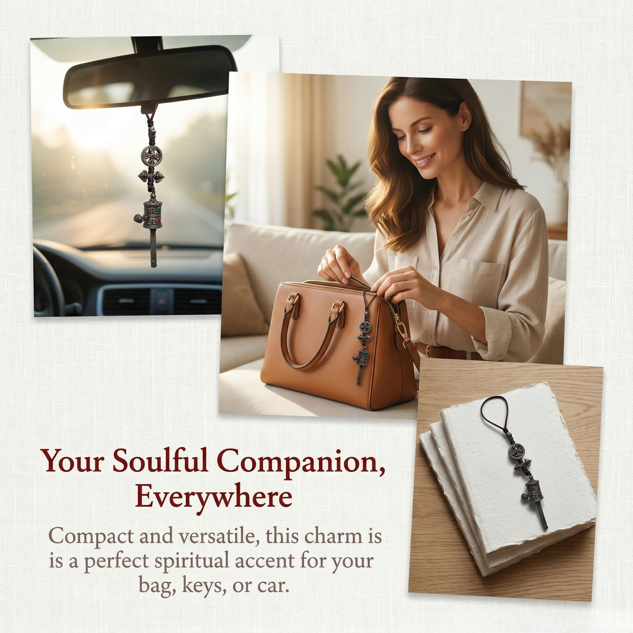 Mivera Tibetan Handcrafted Prayer Wheel Pendant with Bell