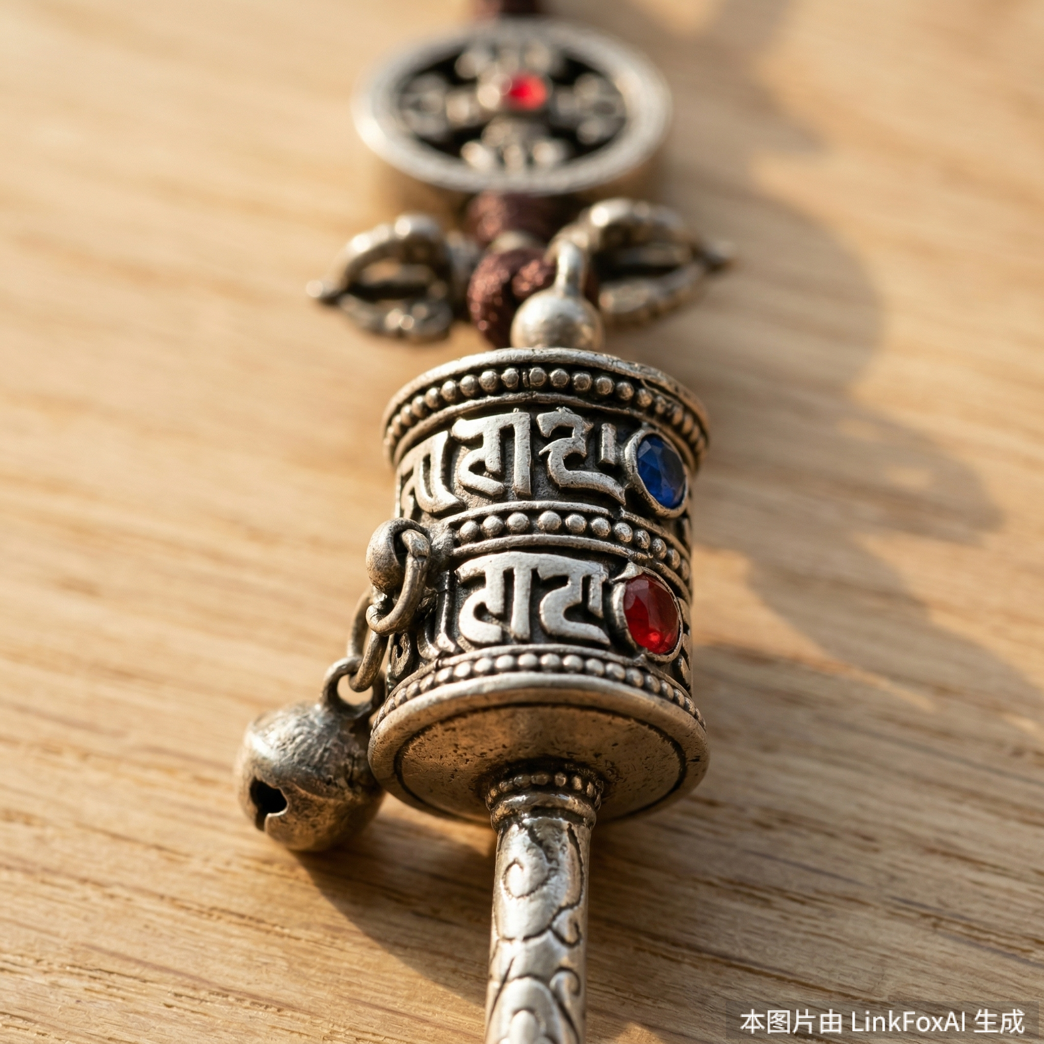 Mivera Tibetan Handcrafted Prayer Wheel Pendant with Bell